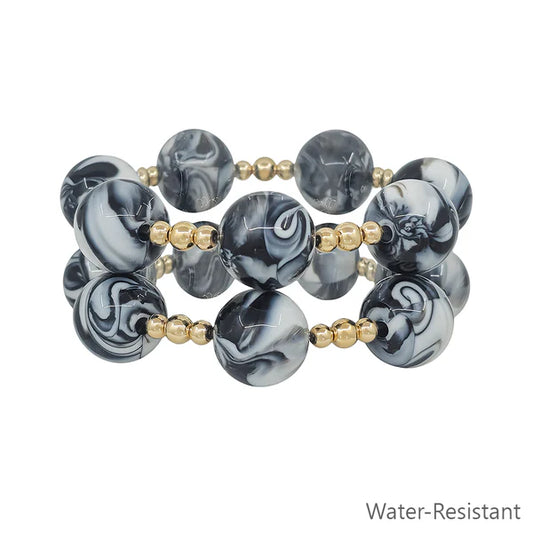 LARGE BEAD BRACELETS GOLD AND STONE WATERPROOF
