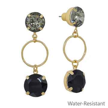 BLACK GEM CIRCLE EARRINGS WATERPROOF