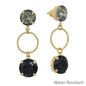 BLACK GEM CIRCLE EARRINGS WATERPROOF