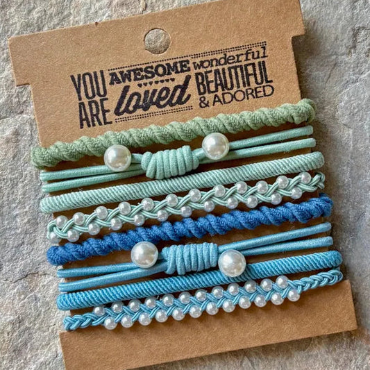 BLUE PEARL CHARM HAIR TIES