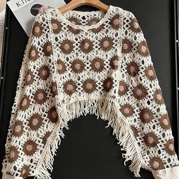CROCHET BROWN AND CREAM SWEATER