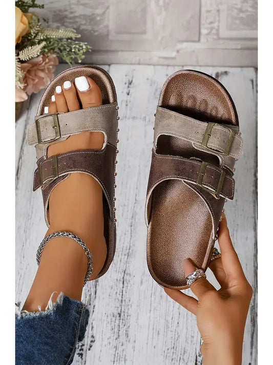 SUEDE TWO TONE BROWN SANDALS
