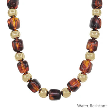 GOLD AND BROWN BEADED NECKLACE