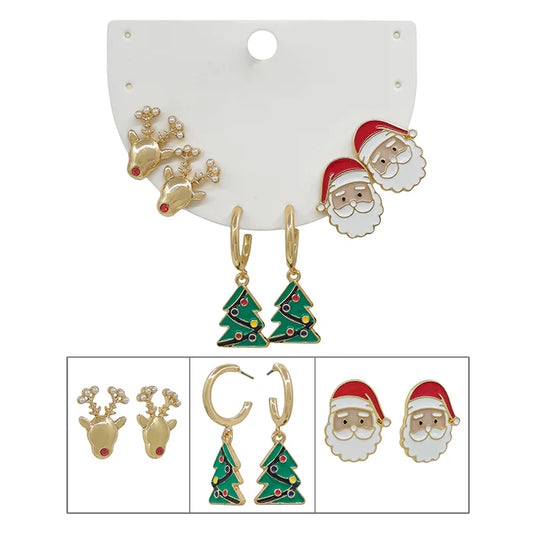 CHRISTMAS SANTA, TREE, AND REINDEER EARRING SET