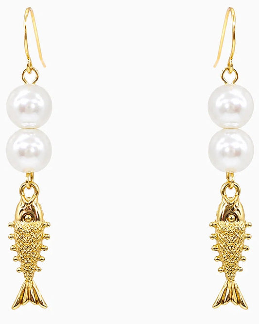 SESSORI COSTAL GOLD AND PEARL FISH EARINGS