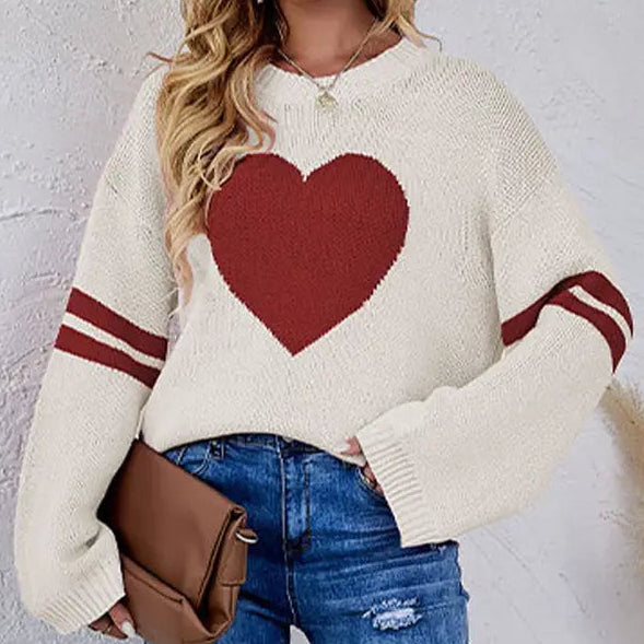 CREAM VALENTINE SWEATER W RED HEART