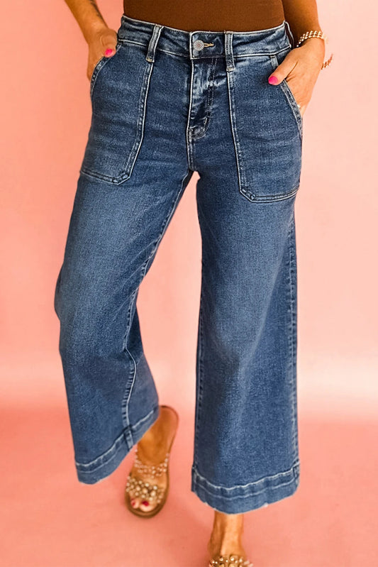 BLUE HIGH RISE WIDE LEG JEANS