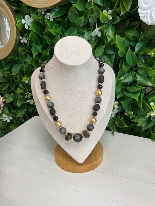 Black and Gold Beaded Natural Necklace