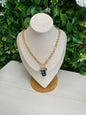 Gold Chain Blue Gem Charm Necklace