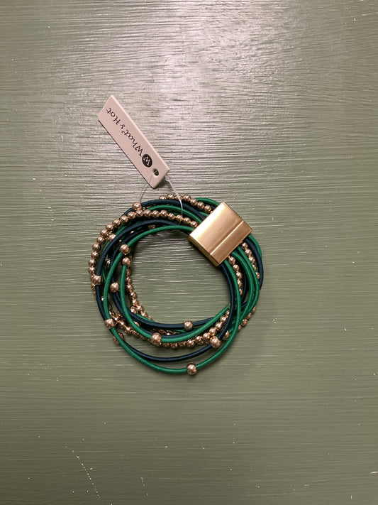 Green & gold magnetic clasp stretchy bracelet stack