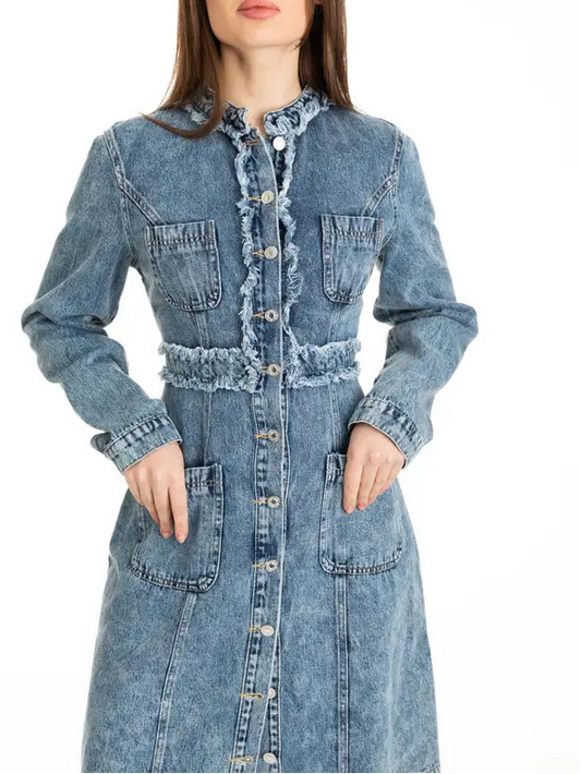 DARK WASH FRAYED DENIM DRESS
