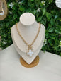 GOLD TEXTURED CHAIN PEARLIZED CROSS CHARM