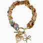 FLORAL  FABRIC CHAIN LINK W CHARMS BRACELET