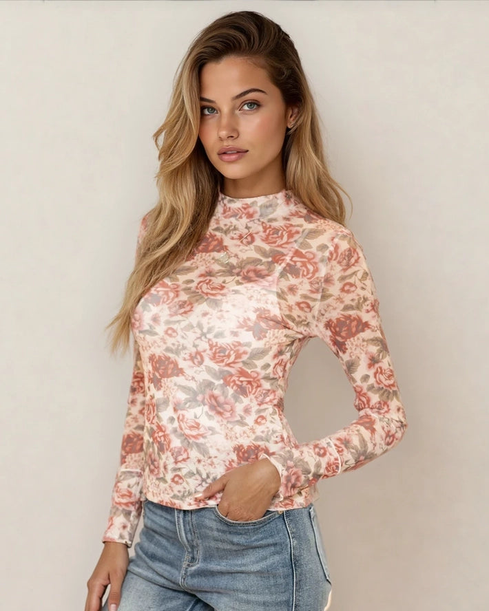 FLORAL MESH TOP W PINKS AND GRAYS
