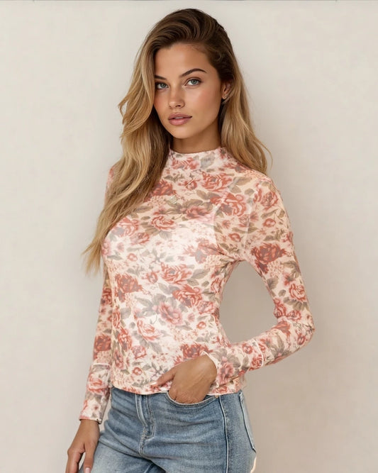 FLORAL MESH TOP W PINKS AND GRAYS