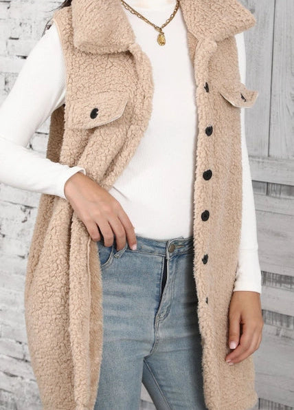 LONG TAN FUZZY VEST
