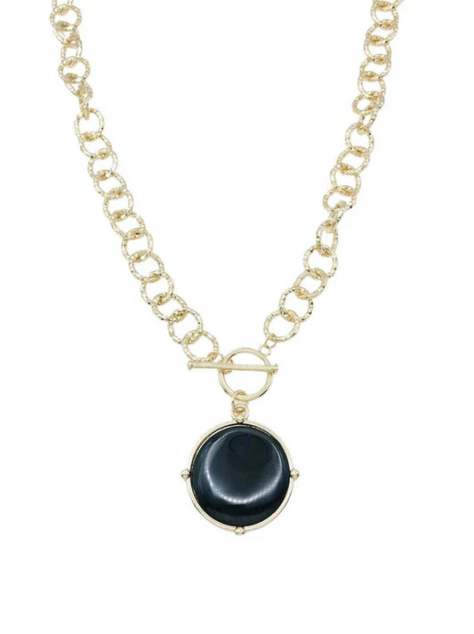 GOLD CHAIN W BLACK CIRCLE