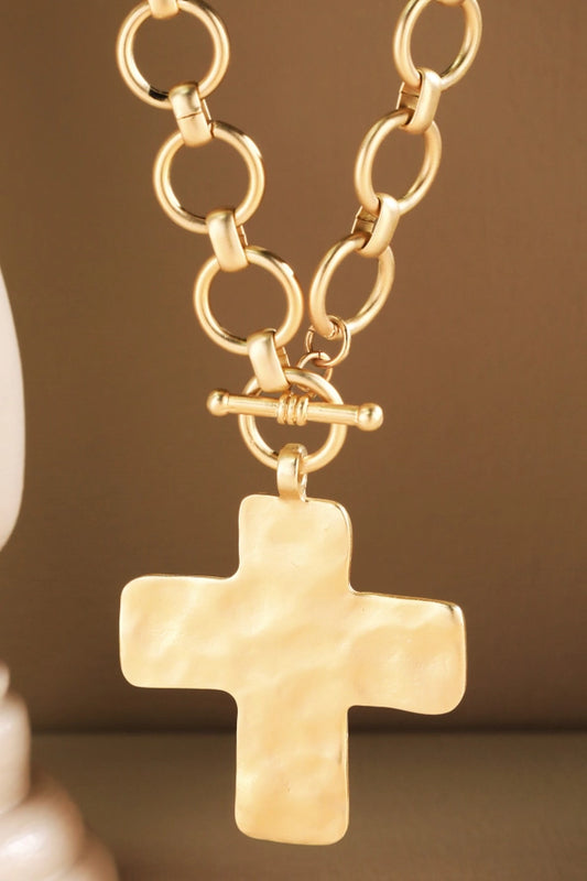 LARGE HAMMERED CROSS NECKLACE