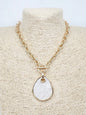 GOLD BIG CHAIN W WHITE OVAL STONE PENDANT
