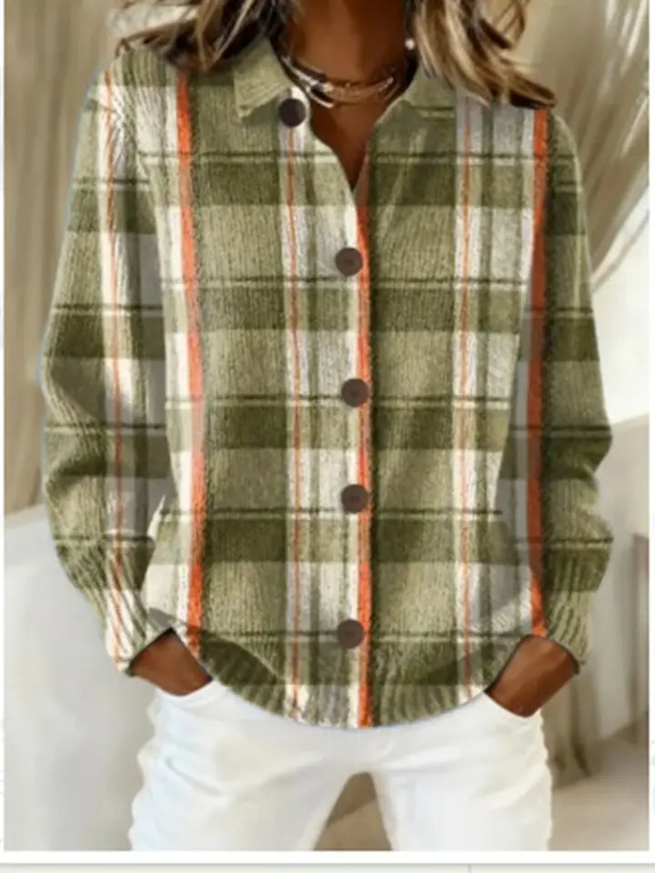 GREEN VINTAGE PLAID CARDIGAN W COLLAR