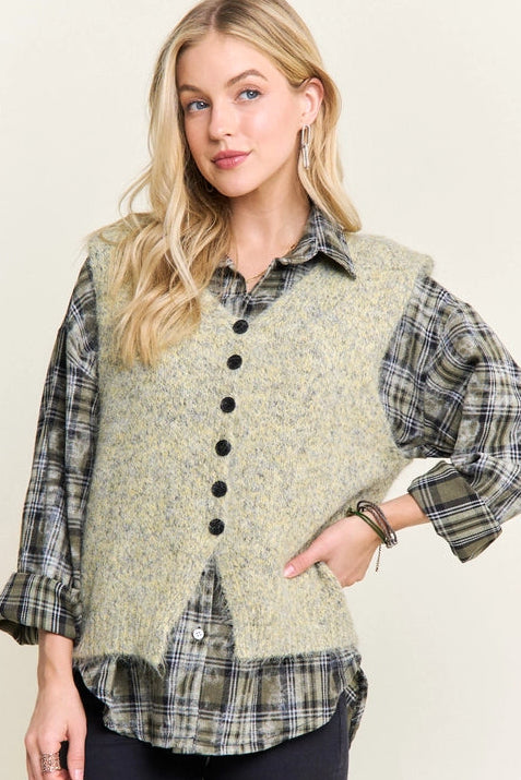 FUZZY GREENISH CARDIGAN VEST
