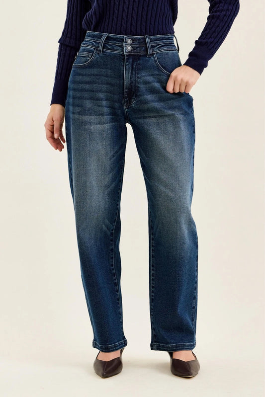HIGH WAISTED DOUBLE BUTTON DARK WASH JUDY BLUE JEANS