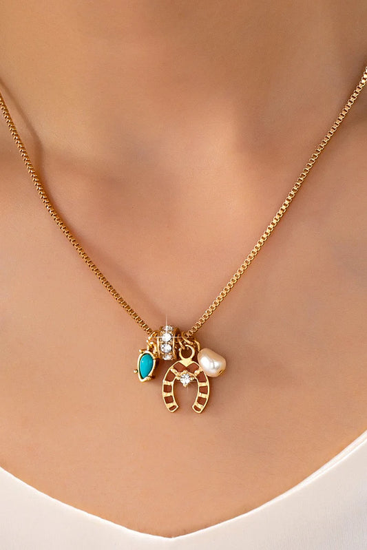 HORSESHOE AND TURQUOISE CHARM NECKLACE