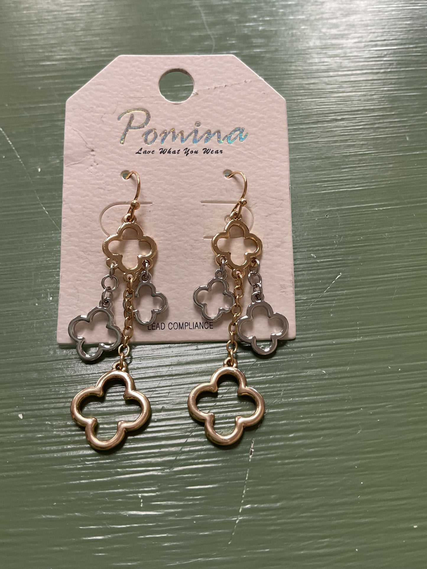 TWO TONE CLOVER DANGLE EARRINGS