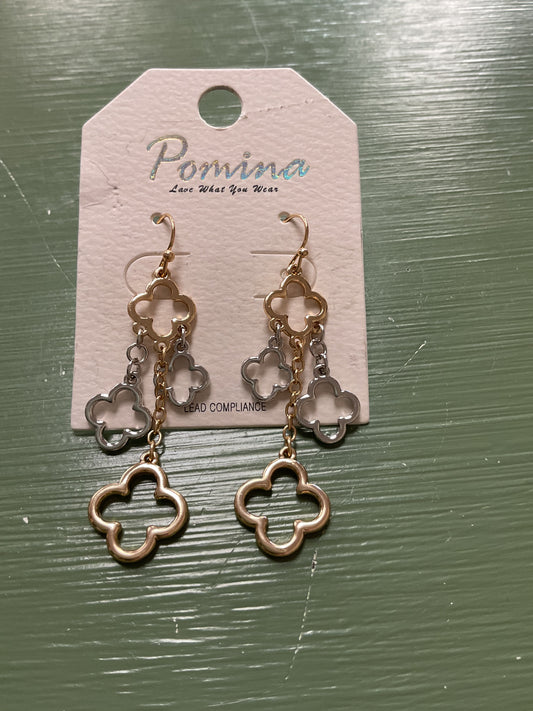 TWO TONE CLOVER DANGLE EARRINGS