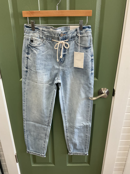 KANCAN HIGH-RISE BAGGY CUFFED DRAWSTRING WAIST JEANS