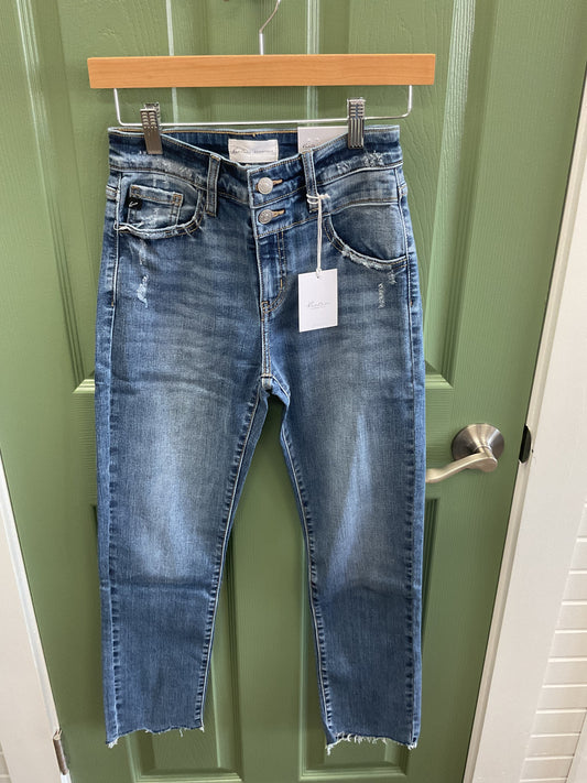 KANCAN HIGH-RISE SLIME STRAIGHT DENIM JEANS WITH DOUBLE BUTTON