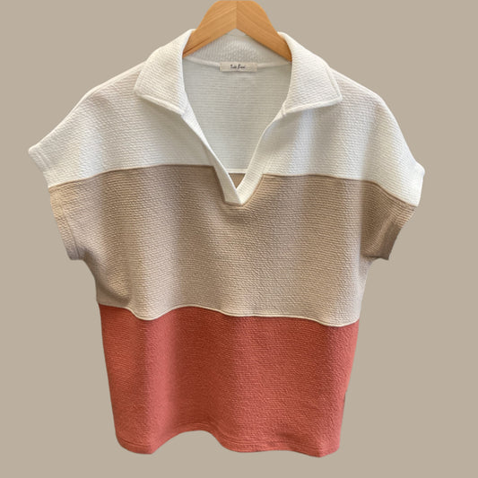 Tan/white/rust v neck knit tres bien