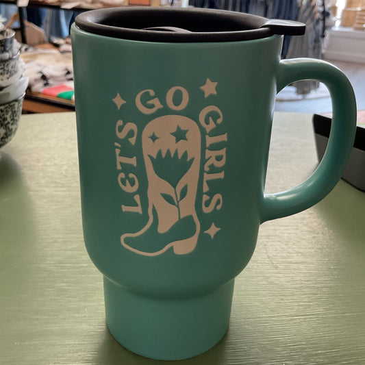Let’s go girls cowgirl mug w lid