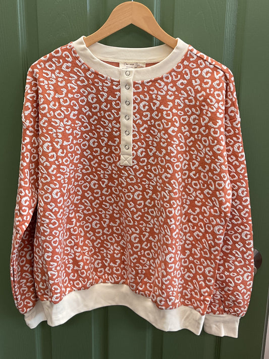 Leopard half snap sweatshirt burnt orange