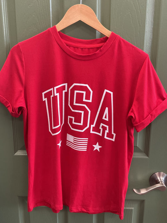 Red American flag print crewneck T-shirt