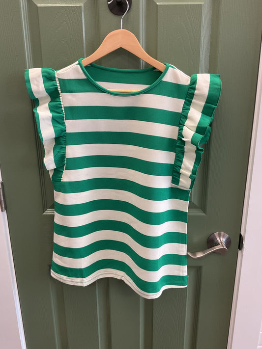 Striped fluttered sleeve shirt
