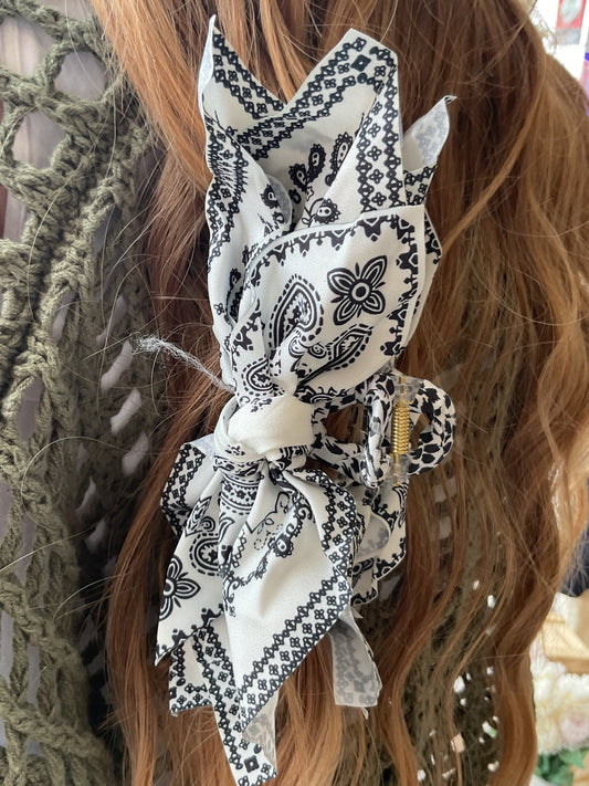 Paisley fabric bow hair clip
