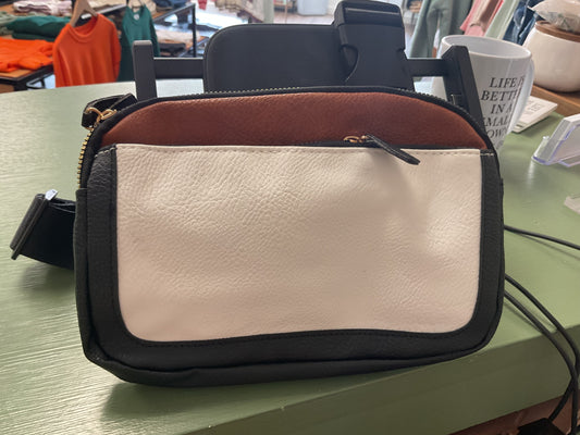 Black/cream/toffee vegan leather crossbody