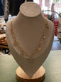 Gold charm necklace chain w/ gemstone star, pearl, circle, square gemstone, cross, clover w/ stud earrings