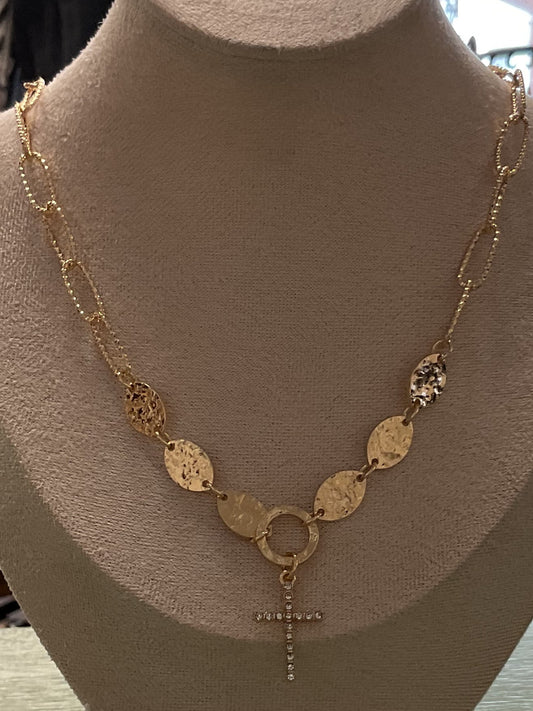 Gold chain with loops and cross w/ studs