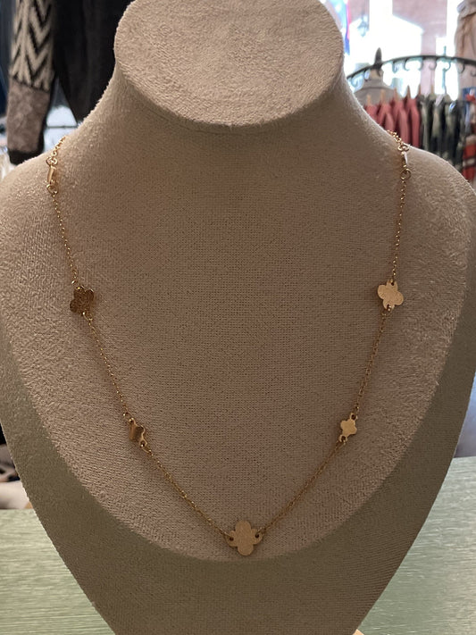 Gold clover charm necklace w/ studs
