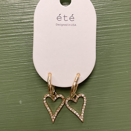 Gold gemstone dangle heart earrings