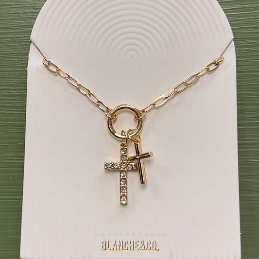 gold cross with double cross charms