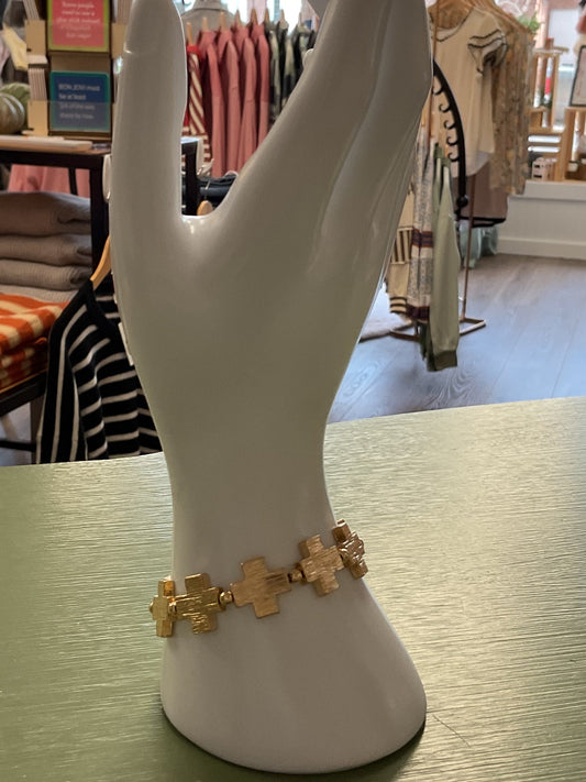 Gold mini cross stretchy bracelet