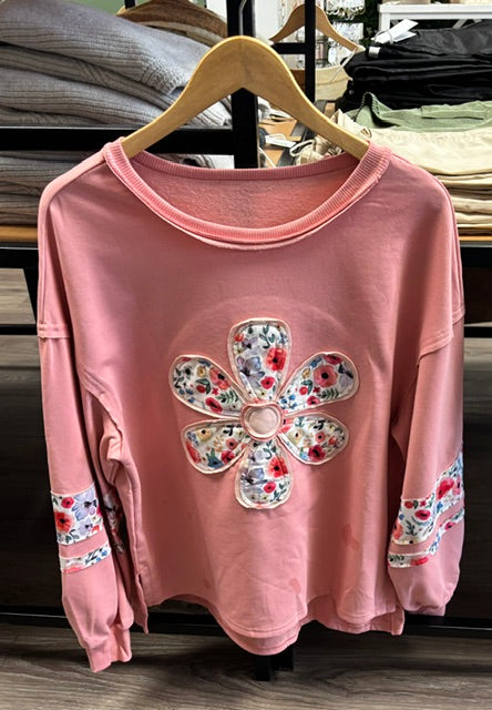 PINK SWEATSHIRT WITH LARGE PATTERN FLOWER