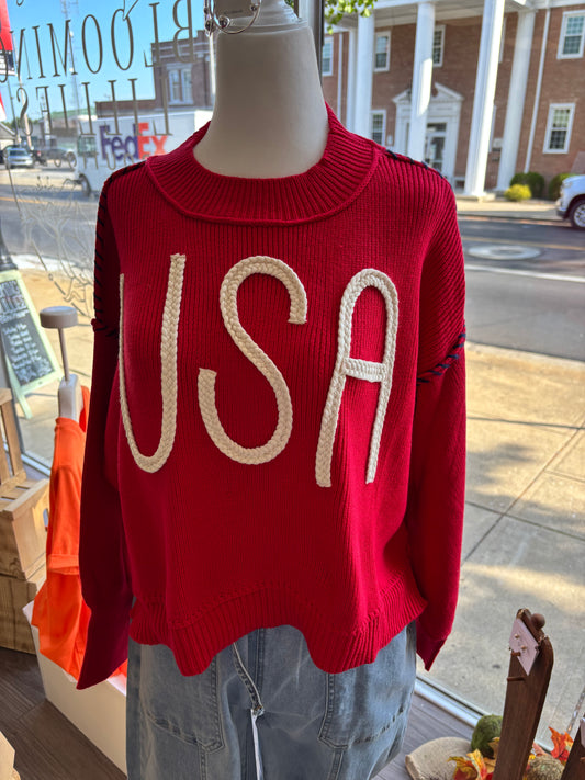 USA RED SWEATER CROP