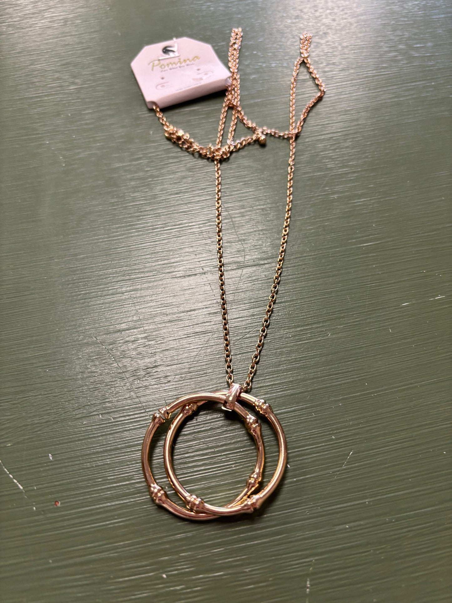 GOLD LONG NECKLACE W TWO RINGS