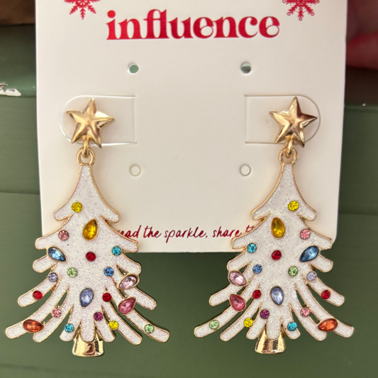 WHITE XMAS TREE W GEMS EARRINGS
