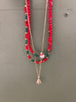 TRIPLE XMAS NECKLACE BEADED AND GOLD TREE