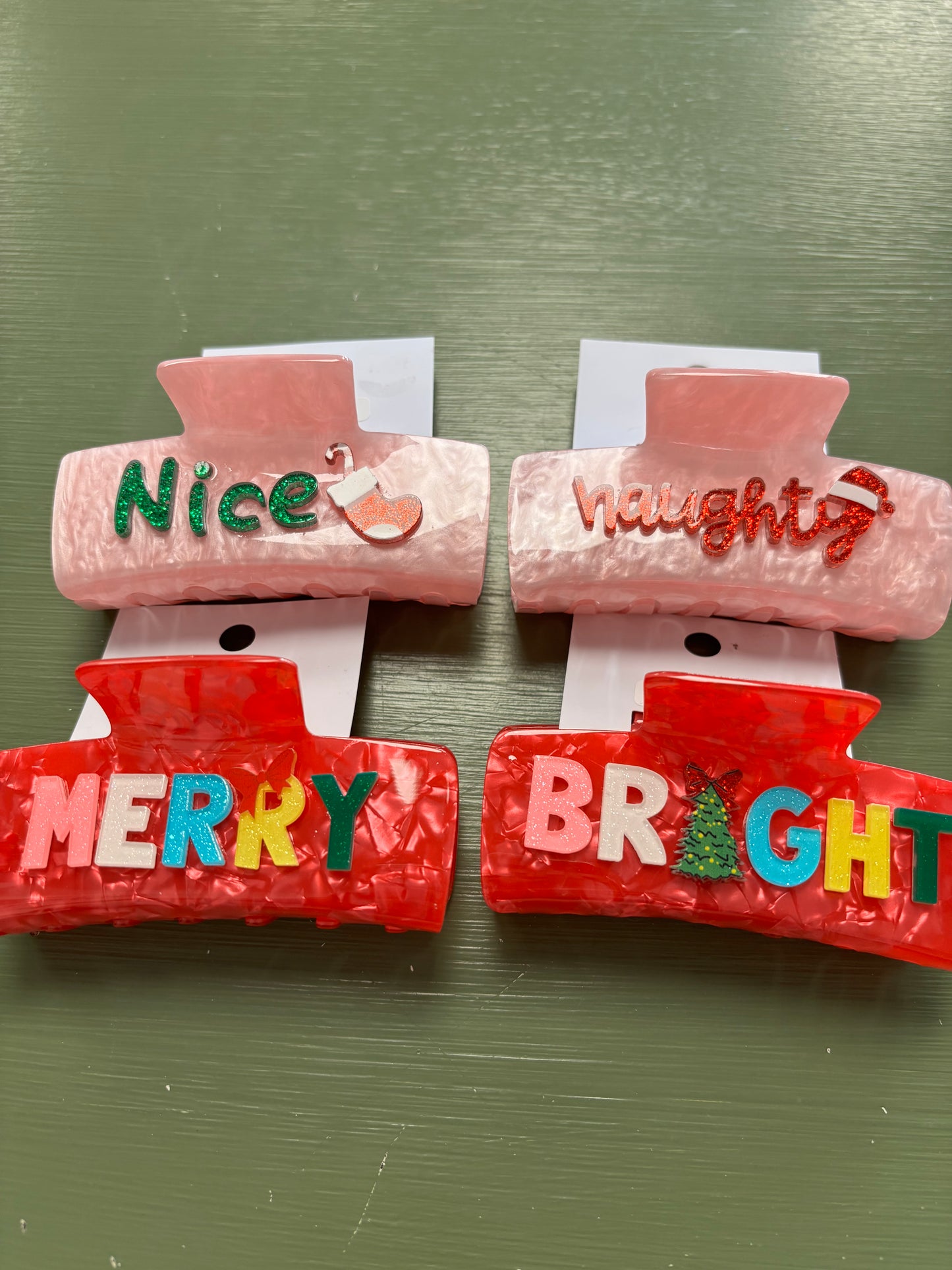 CHRISTMAS HAIR CLIPS WITH WORDS
